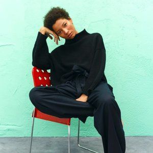 J. Crew X Demylee Boxy Rollneck Wool Sweater, Black XS